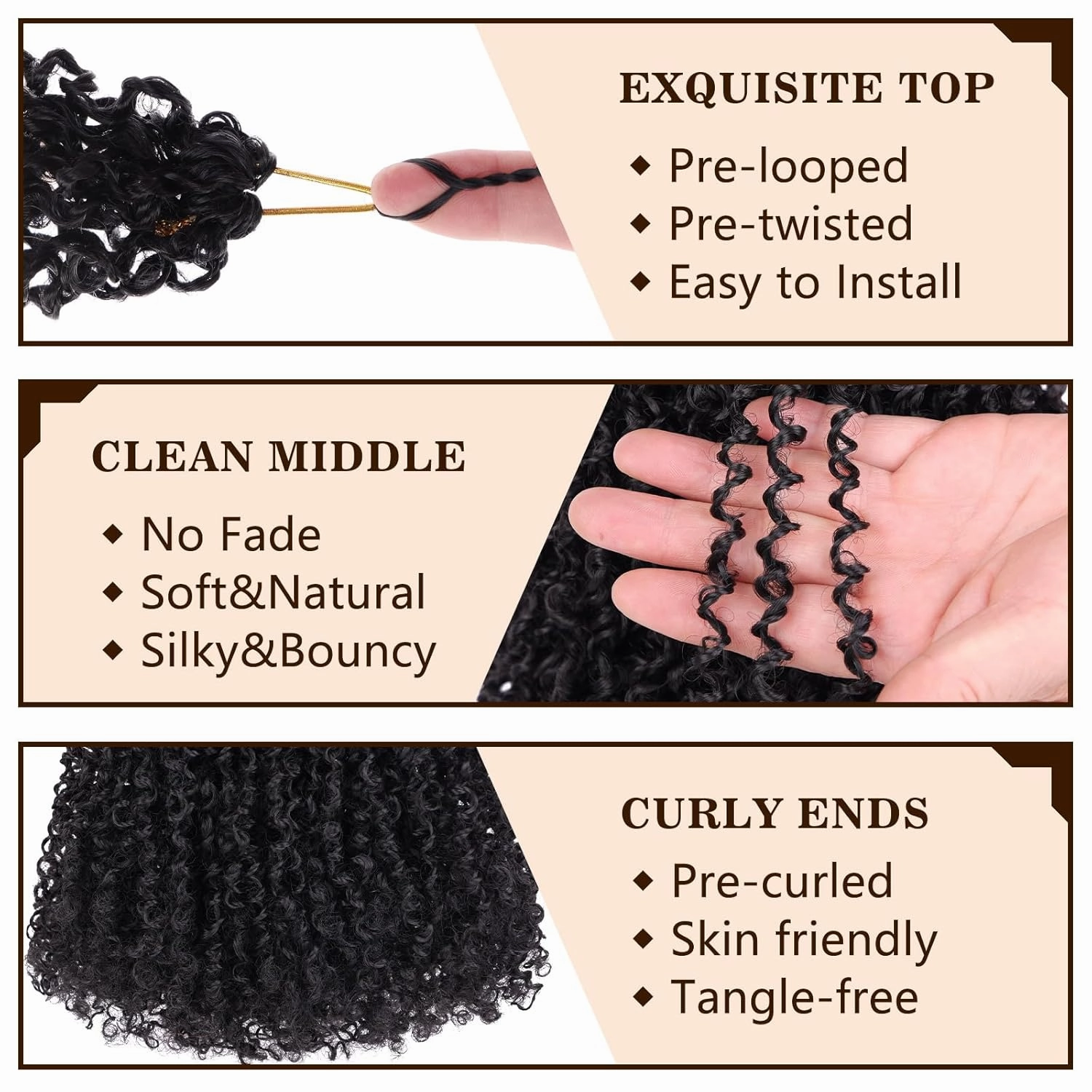 COOKOO 12 Inch 8 Bundles/Lot Pre Twisted Yanky Twist Crochet Hair with Curls Natural Black Pre Looped Yanky Twist Hair Synthetic Spring Twist Crochet Hair for Women 1B#