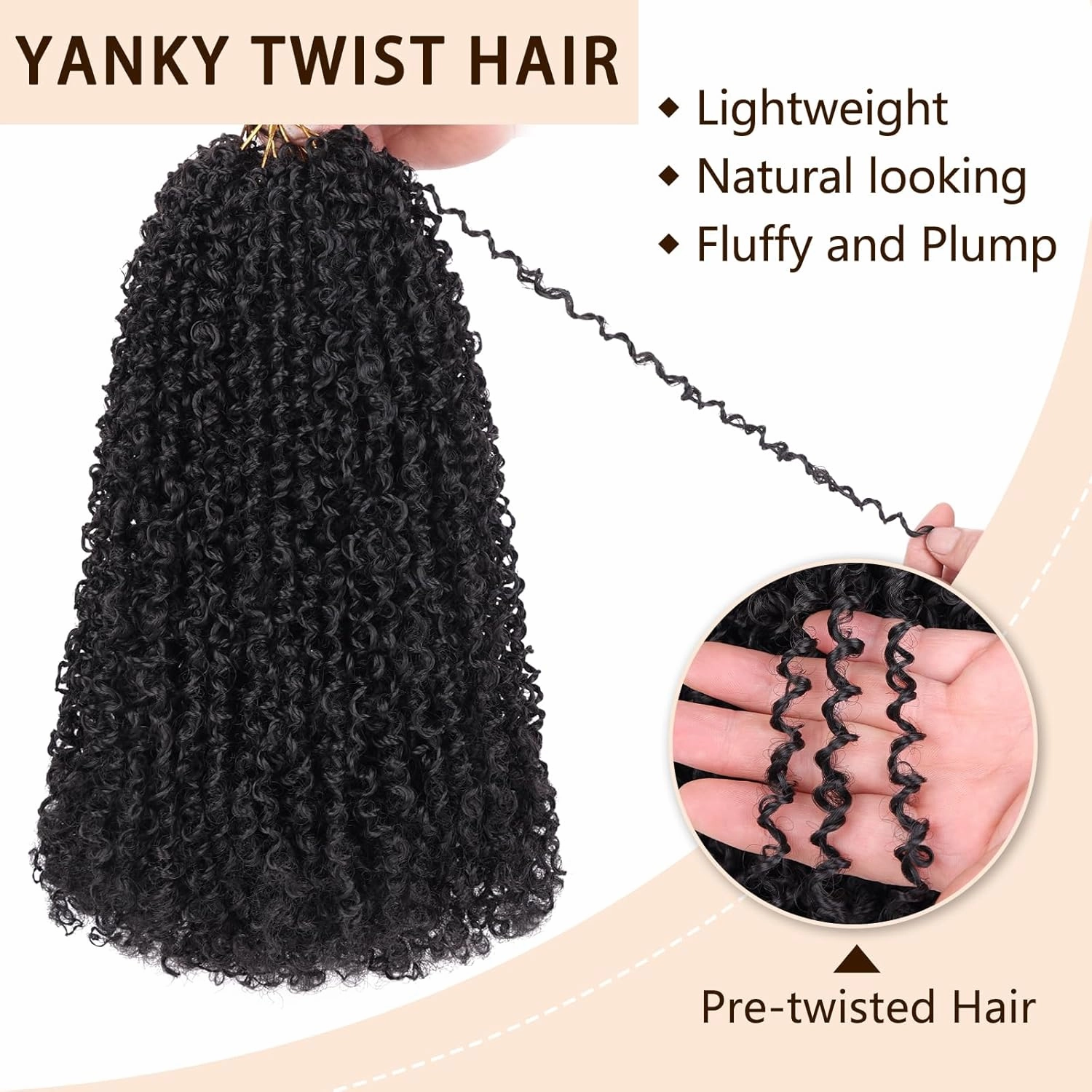 COOKOO 12 Inch 8 Bundles/Lot Pre Twisted Yanky Twist Crochet Hair with Curls Natural Black Pre Looped Yanky Twist Hair Synthetic Spring Twist Crochet Hair for Women 1B#