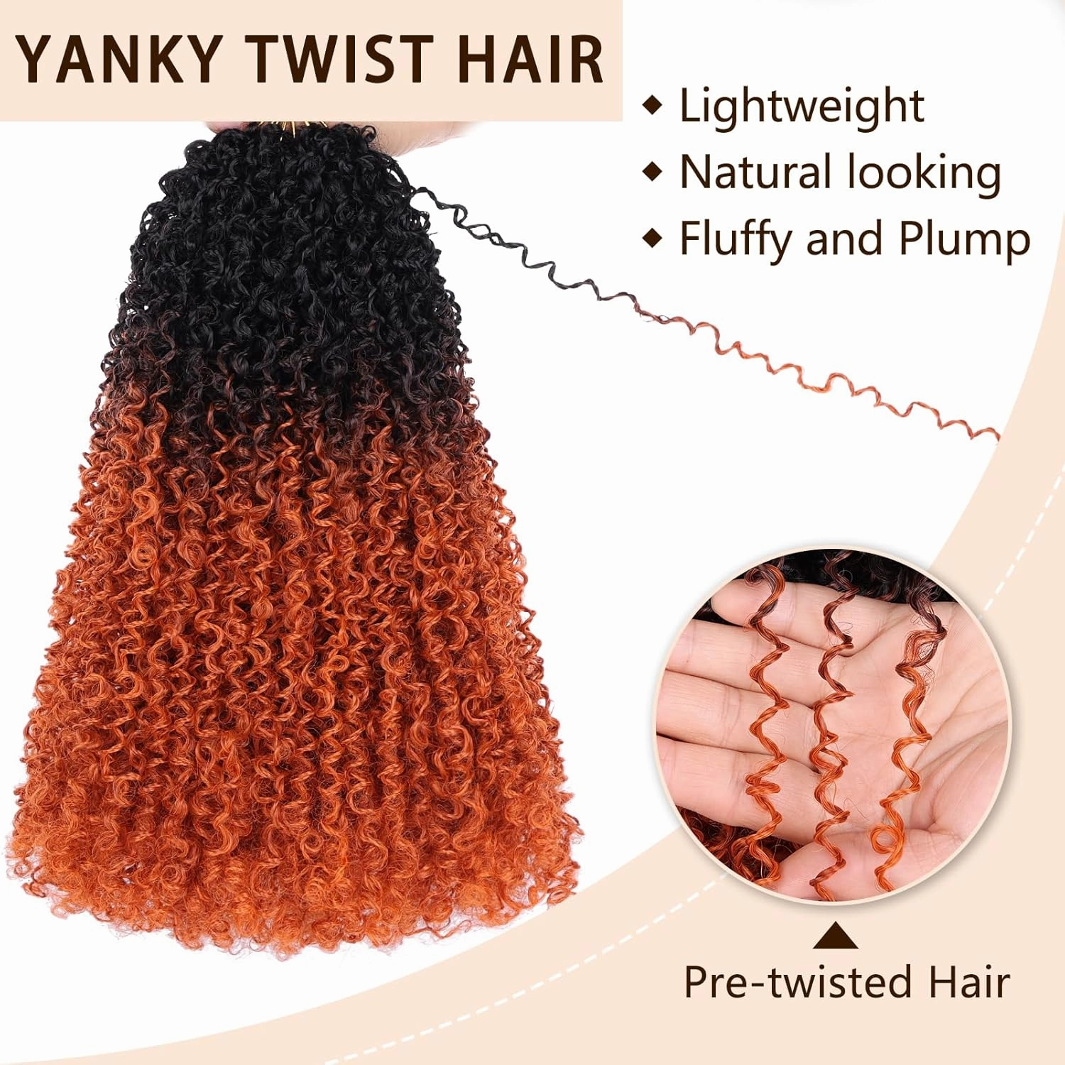 COOKOO 12 Inch Pre Looped Yanky Twist Crochet Hair 8 Packs Yanky Passion Twist Hair Bohemian Yanky Twists Crochet Hair Pre-twisted Fluffy Mini Twist Crochet Hair Curly Crochet Braiding Hair 1B/24C#