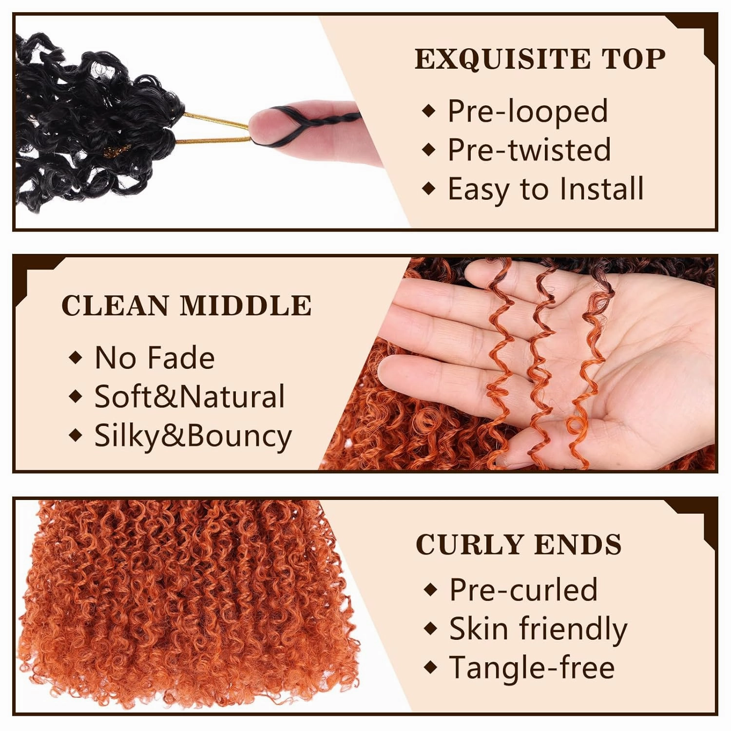 COOKOO 12 Inch Pre Looped Yanky Twist Crochet Hair 8 Packs Yanky Passion Twist Hair Bohemian Yanky Twists Crochet Hair Pre-twisted Fluffy Mini Twist Crochet Hair Curly Crochet Braiding Hair 1B/24C#