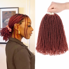 COOKOO 8 Inch Pre-looped Micro Twist Crochet Hair 9 Packs Copper Red Mini Passion Twist Hair Pre-twisted Mini Havana Twist Crochet Hair With Curly Ends Synthetic Crochet Hair Extensions(350#)