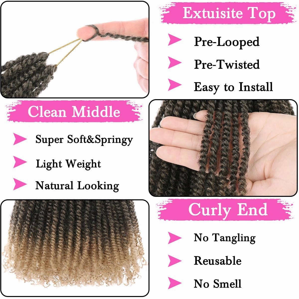 COOKOO 8 Inch Pre-looped Micro Twist Crochet Hair 9 Packs Ombre Blonde Pre-Twisted Mini Passion Twist Hair with Ends Small Curly Twist Crochet Braids Extensions for Black Women(1B/27#)