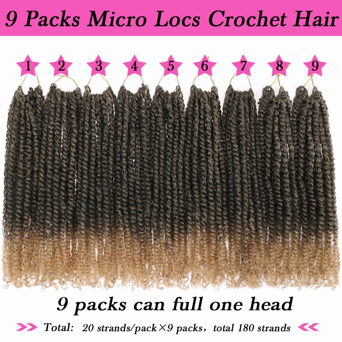 COOKOO 8 Inch Pre-looped Micro Twist Crochet Hair 9 Packs Ombre Blonde Pre-Twisted Mini Passion Twist Hair with Ends Small Curly Twist Crochet Braids Extensions for Black Women(1B/27#)
