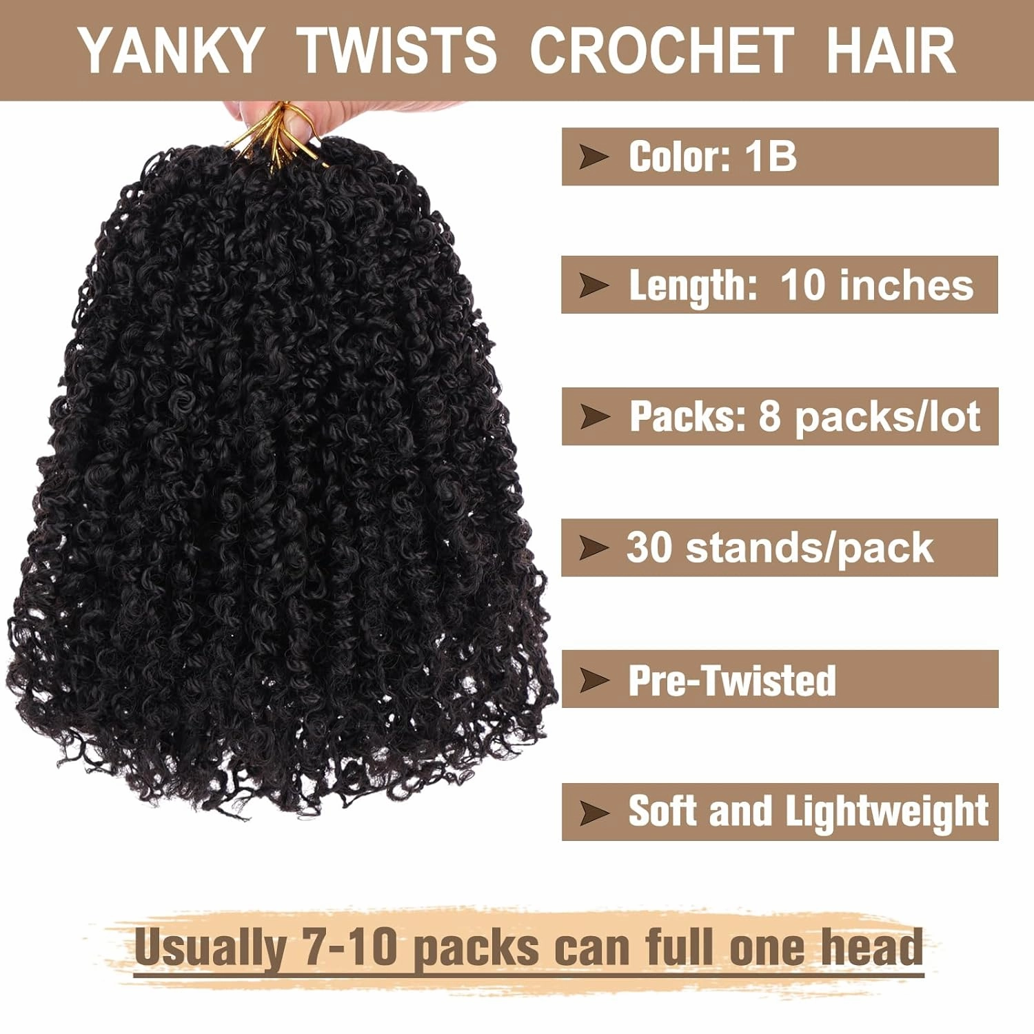 COOKOO 8 Packs 30 Stands/Pack Pre-looped Yanky Twist Crochet Hair 10 Inch Pre Twisted Mini Spring Twists Crochet Hair for Women Micro Curly Crochet Twist Synthetic Hair Extensions 1B#