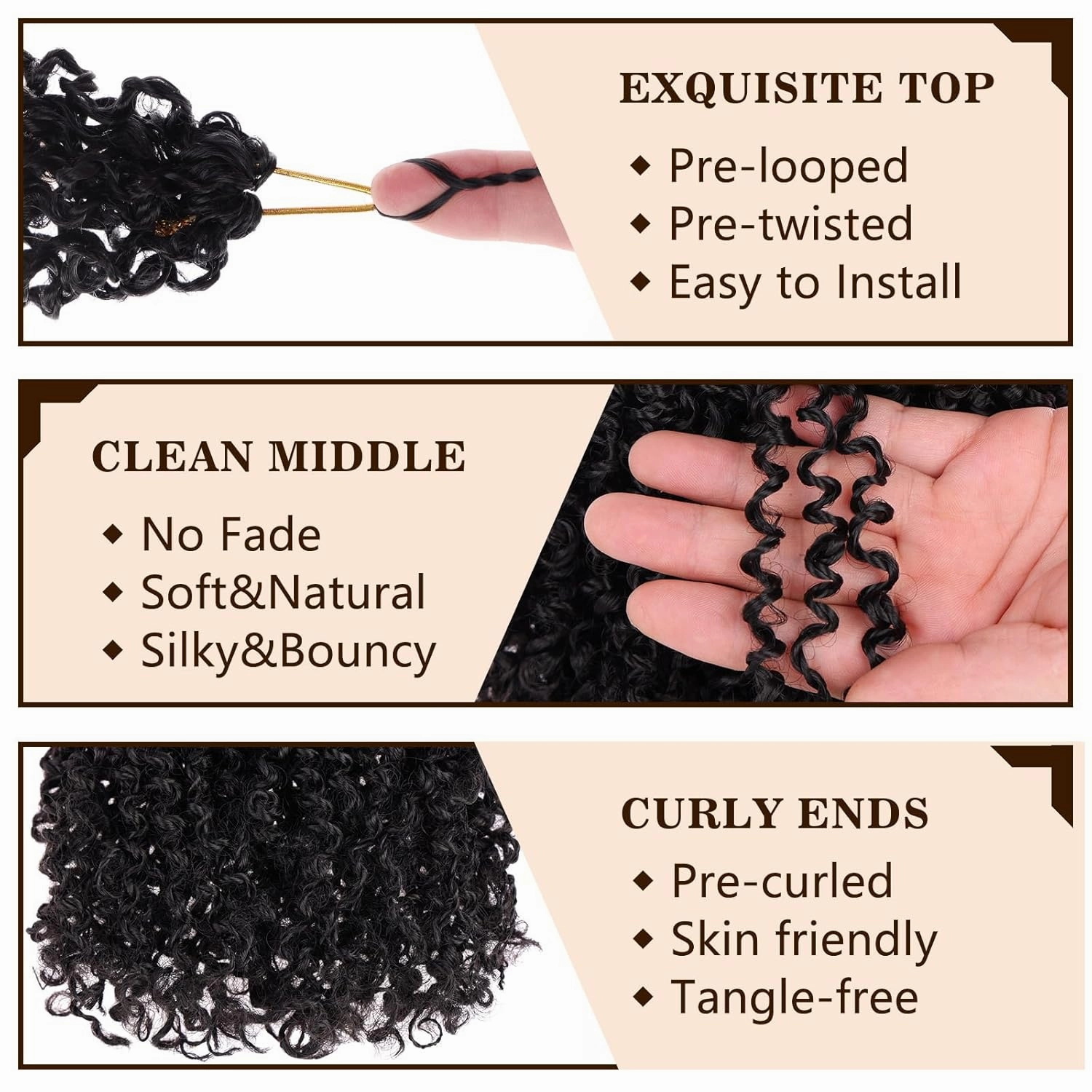COOKOO 8 Packs 30 Stands/Pack Pre-looped Yanky Twist Crochet Hair 10 Inch Pre Twisted Mini Spring Twists Crochet Hair for Women Micro Curly Crochet Twist Synthetic Hair Extensions 1B#