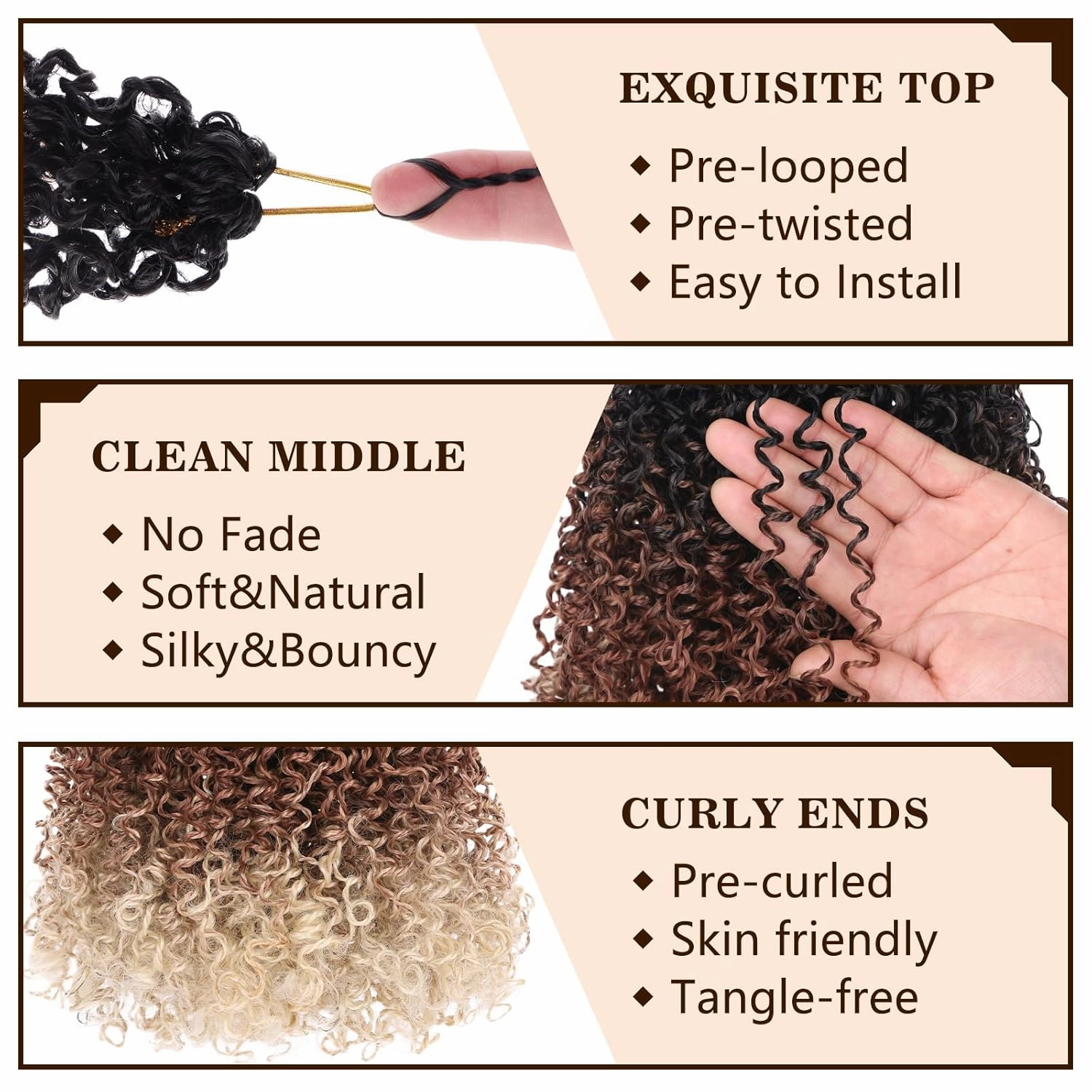 COOKOO 8 PCS 12 Inch Pre-looped Ombre Yanky Twist Crochet Braids Hair for Women Pre Twisted Mini Passion Twists Crochet Hair Bouncy Braiding Hair Kinky Curly Crochet Twist Hair Extensions 1B/30/613#