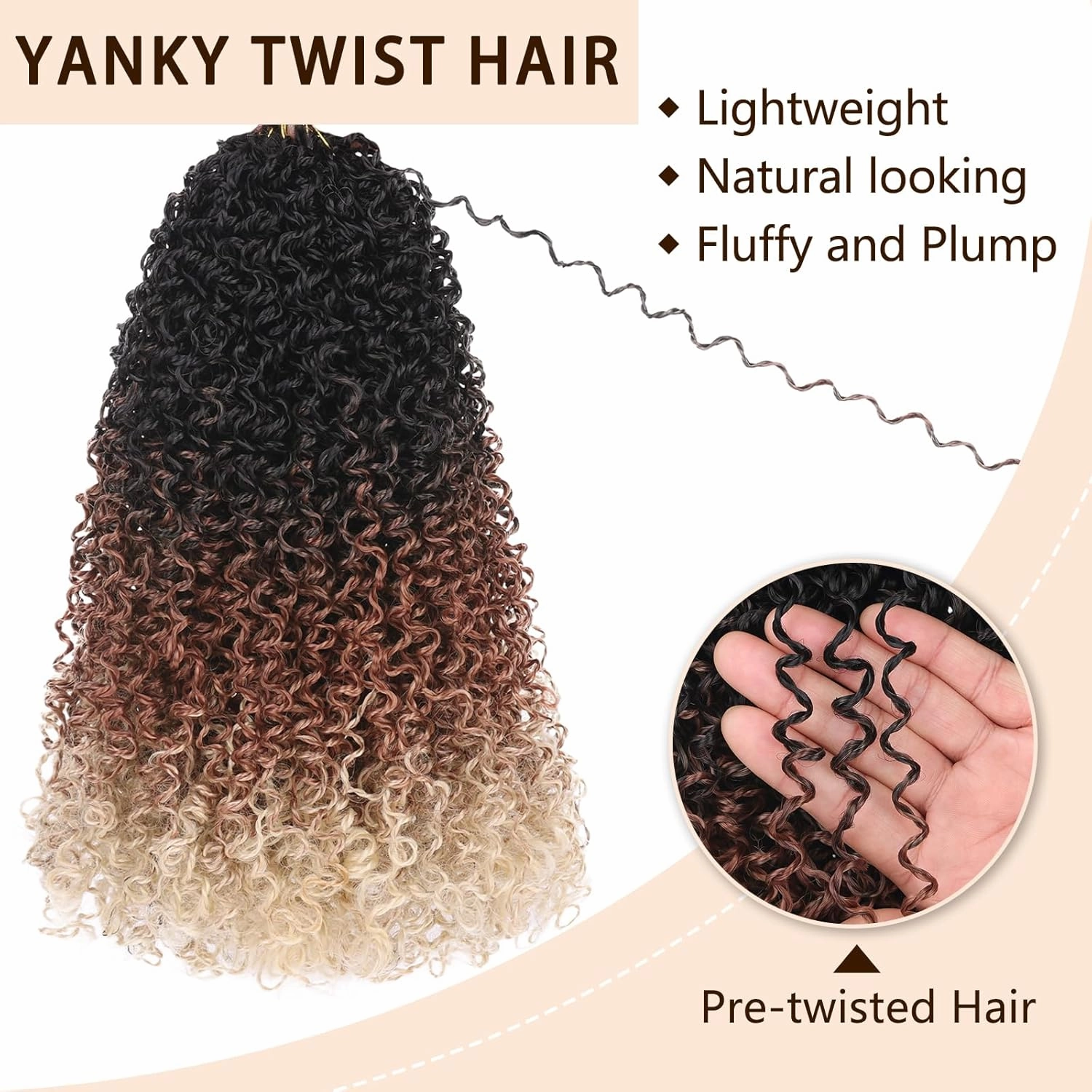 COOKOO 8 PCS 12 Inch Pre-looped Ombre Yanky Twist Crochet Braids Hair for Women Pre Twisted Mini Passion Twists Crochet Hair Bouncy Braiding Hair Kinky Curly Crochet Twist Hair Extensions 1B/30/613#