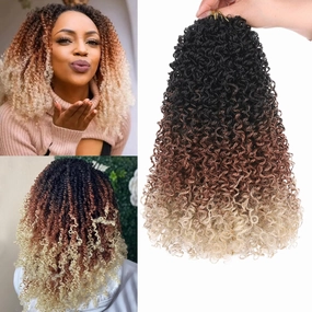 COOKOO 8 PCS 12 Inch Pre-looped Ombre Yanky Twist Crochet Braids Hair for Women Pre Twisted Mini Passion Twists Crochet Hair Bouncy Braiding Hair Kinky Curly Crochet Twist Hair Extensions 1B/30/613#
