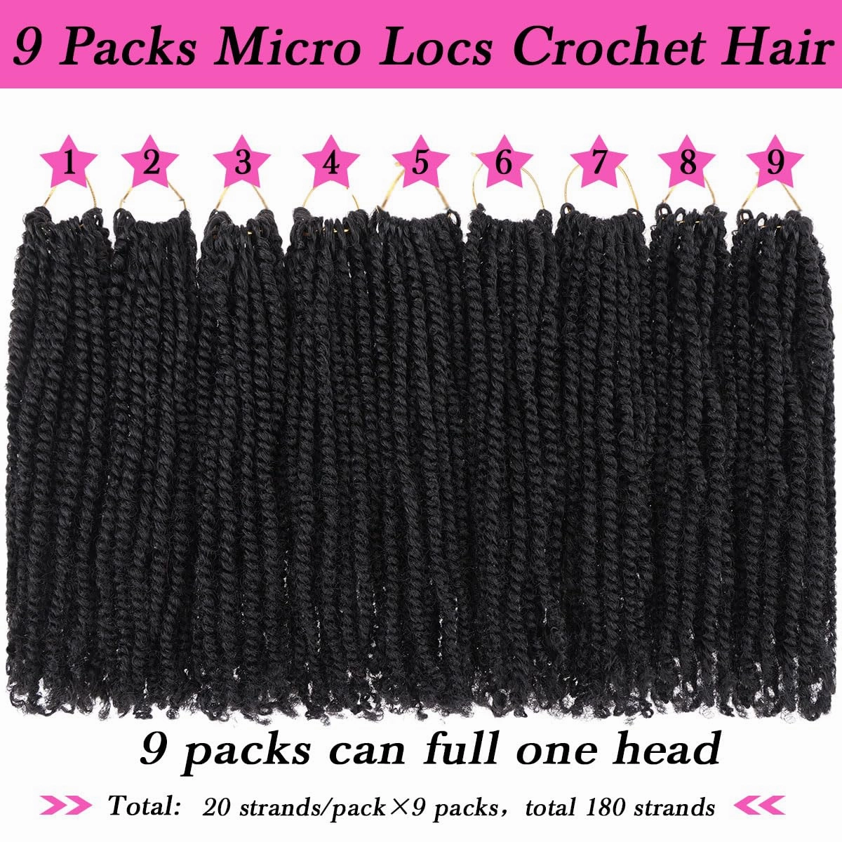 COOKOO 9 Packs Pre-twisted Micro Twist Crochet Hair 6 Inch Natural Black Pre-looped Mini Passion Twist Crochet Hair Mini Senegalese Twists Hair Synthetic Hair Extensions for Women(1B#)