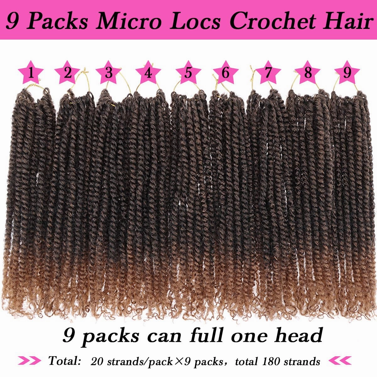 COOKOO 9 Packs Pre-twisted Micro Twist Crochet Hair 6 Inch Pre-looped Curly Mini Passion Twist Crochet Hair Mini Senegalese Twist Crochet Hair Synthetic Hair Extensions for Women(T30#)
