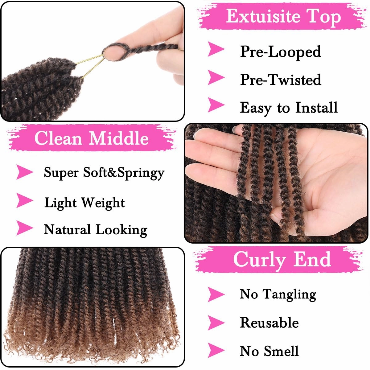 COOKOO 9 Packs Pre-twisted Micro Twist Crochet Hair 6 Inch Pre-looped Curly Mini Passion Twist Crochet Hair Mini Senegalese Twist Crochet Hair Synthetic Hair Extensions for Women(T30#)