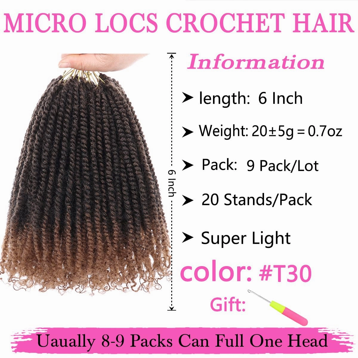 COOKOO 9 Packs Pre-twisted Micro Twist Crochet Hair 6 Inch Pre-looped Curly Mini Passion Twist Crochet Hair Mini Senegalese Twist Crochet Hair Synthetic Hair Extensions for Women(T30#)
