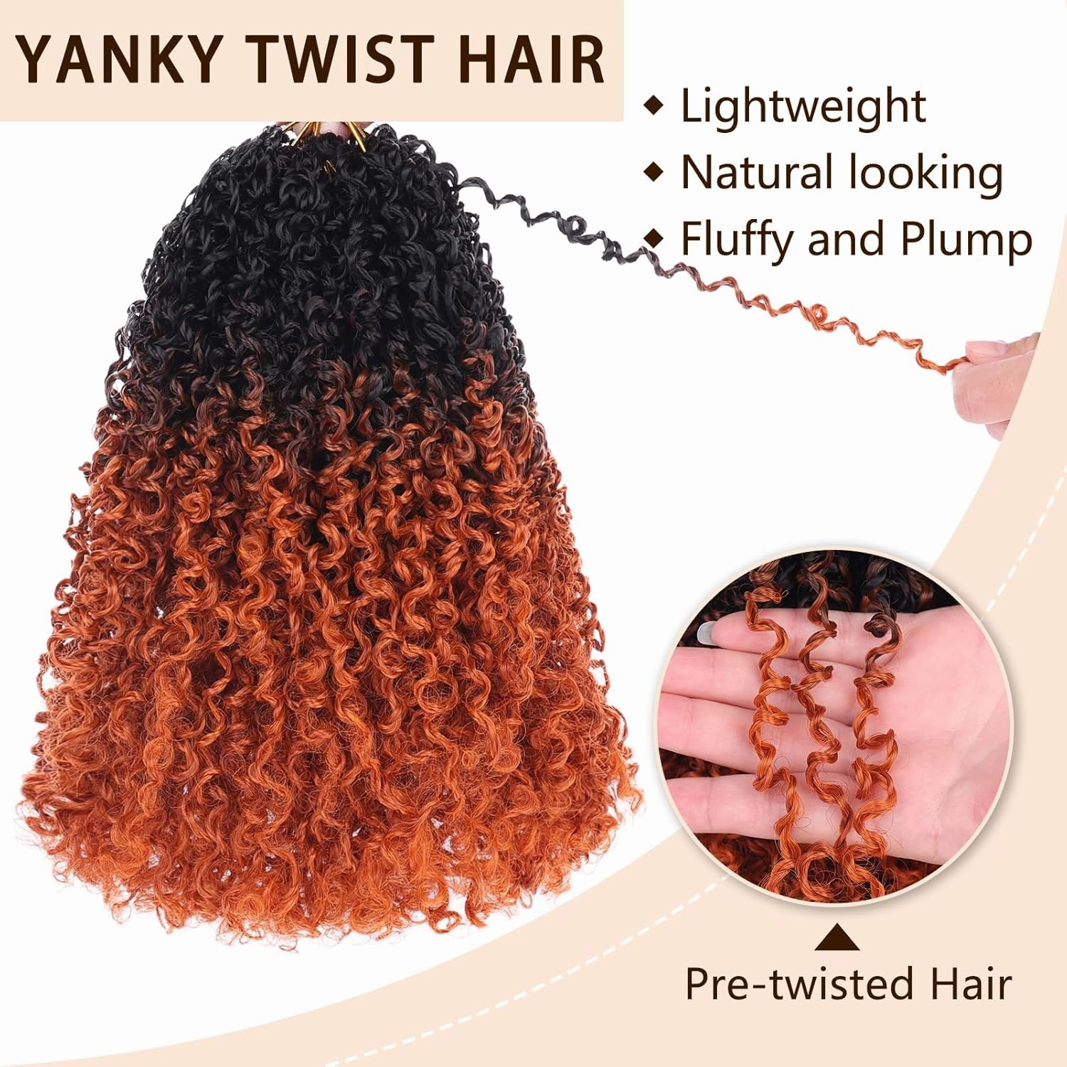 COOKOO Pre-looped Yanky Twist Crochet Hair 10 Inch 8 Packs Bohemian Passion Twist Pre-curled Mini Spring Twist Crochet Hair for Black Women Boho Synthetic Curly Crochet Hair Extentions 1B/24C#