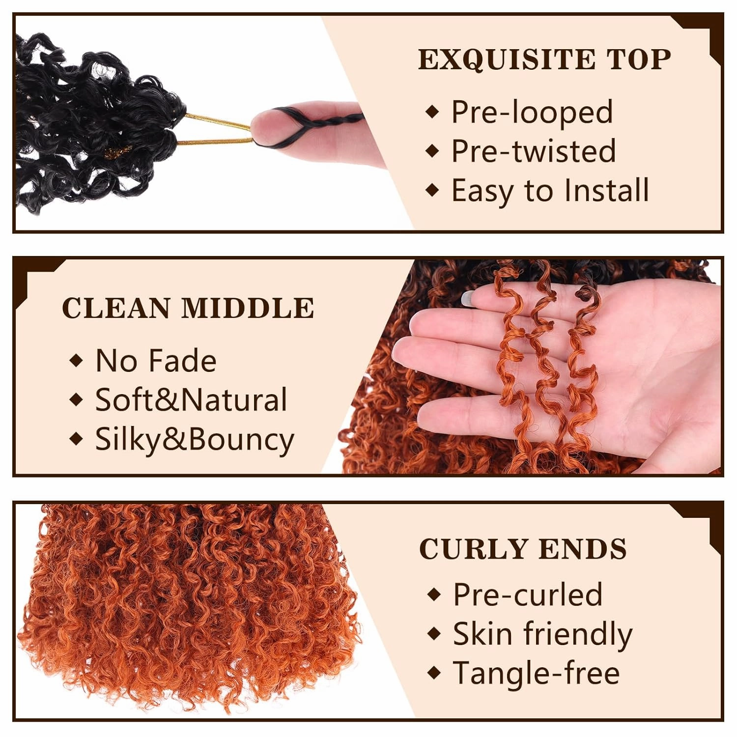 COOKOO Pre-looped Yanky Twist Crochet Hair 10 Inch 8 Packs Bohemian Passion Twist Pre-curled Mini Spring Twist Crochet Hair for Black Women Boho Synthetic Curly Crochet Hair Extentions 1B/24C#