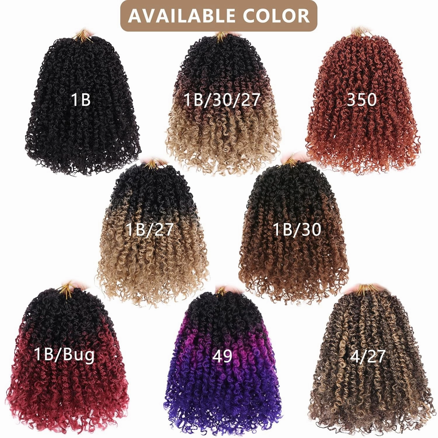 COOKOO Pre-looped Yanky Twist Crochet Hair 10 Inch 8 Packs Bohemian Passion Twist Pre-curled Mini Spring Twist Crochet Hair for Black Women Boho Synthetic Curly Crochet Hair Extentions 1B/24C#