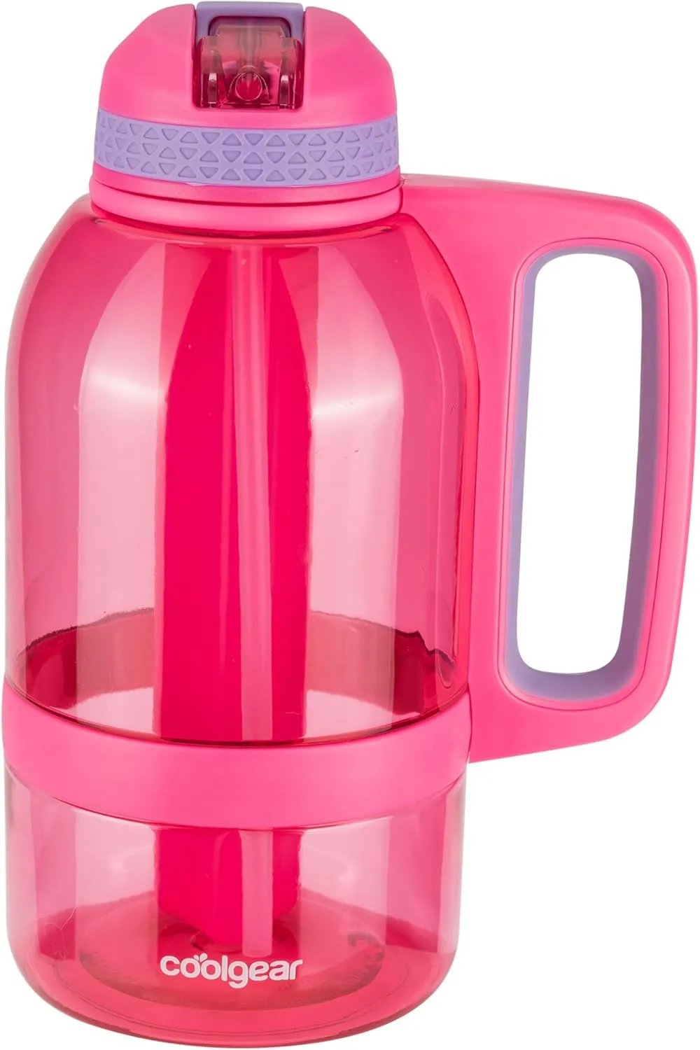 COOL GEAR 2-Pack 64 oz System Sports Water Bottle with Freezer Stick and Handle | Durable, Shatter Resistant Tritan™ Material - Purple/Pink