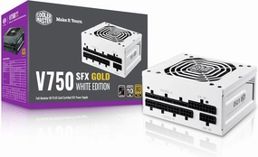 Cooler Master V750 SFX Gold White Edition Full Modular, 750W, 80  Gold Efficiency, ATX Bracket Included, Quiet FDB Fan, SFX Form Factor, 10 Year Warranty