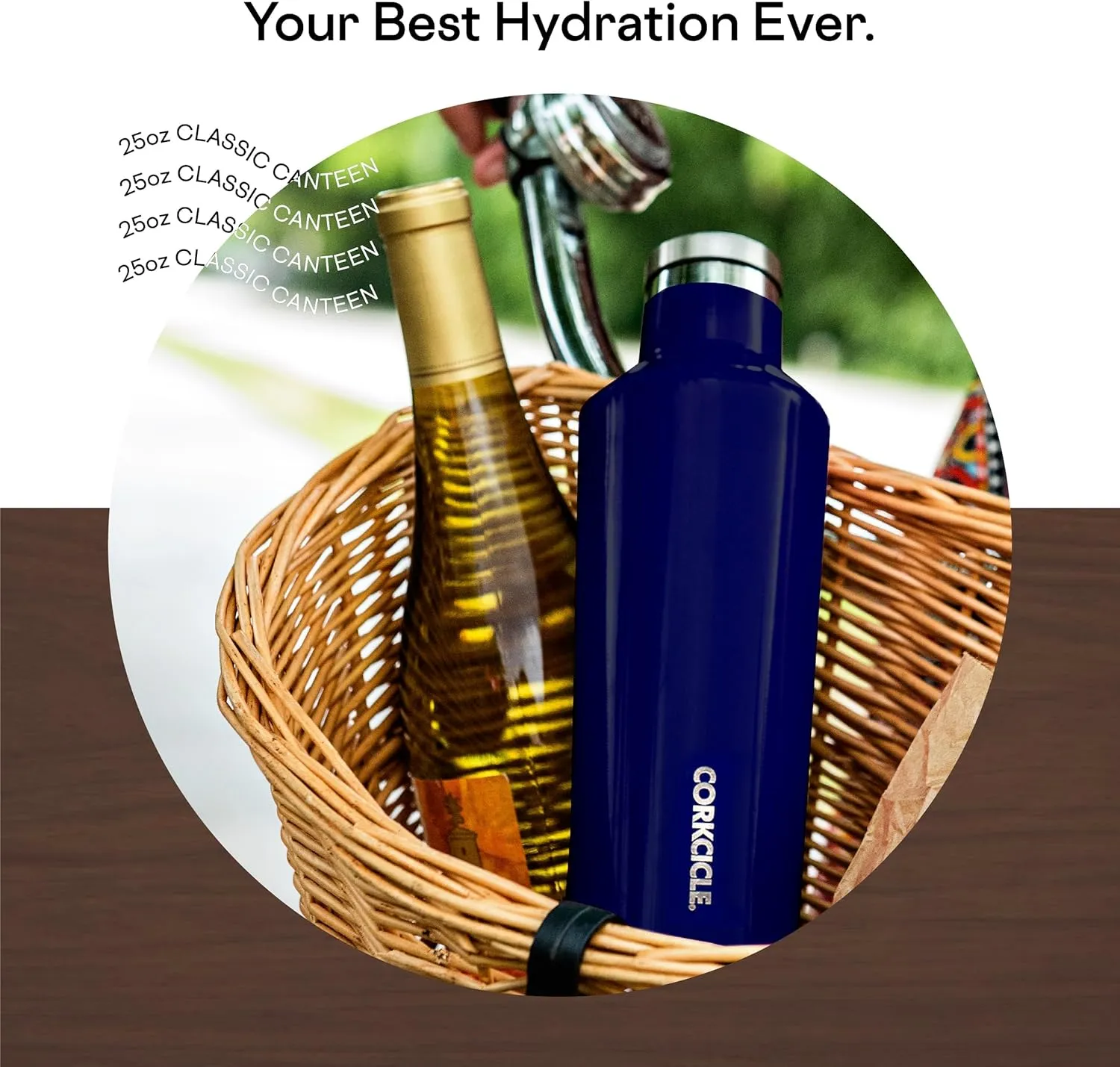Corkcicle Insulated Canteen, Walnut Wood, 25 oz – Cupholder Friendly Water Bottle with Screw-On Cap Keeps Drinks Cold for 25hrs, Hot 12hrs