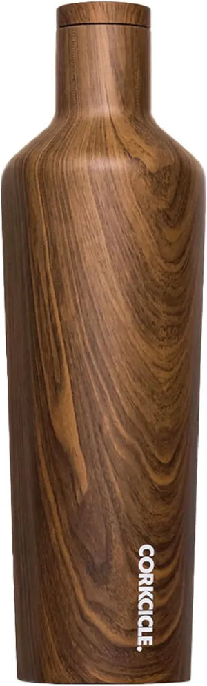Corkcicle Insulated Canteen, Walnut Wood, 25 oz – Cupholder Friendly Water Bottle with Screw-On Cap Keeps Drinks Cold for 25hrs, Hot 12hrs