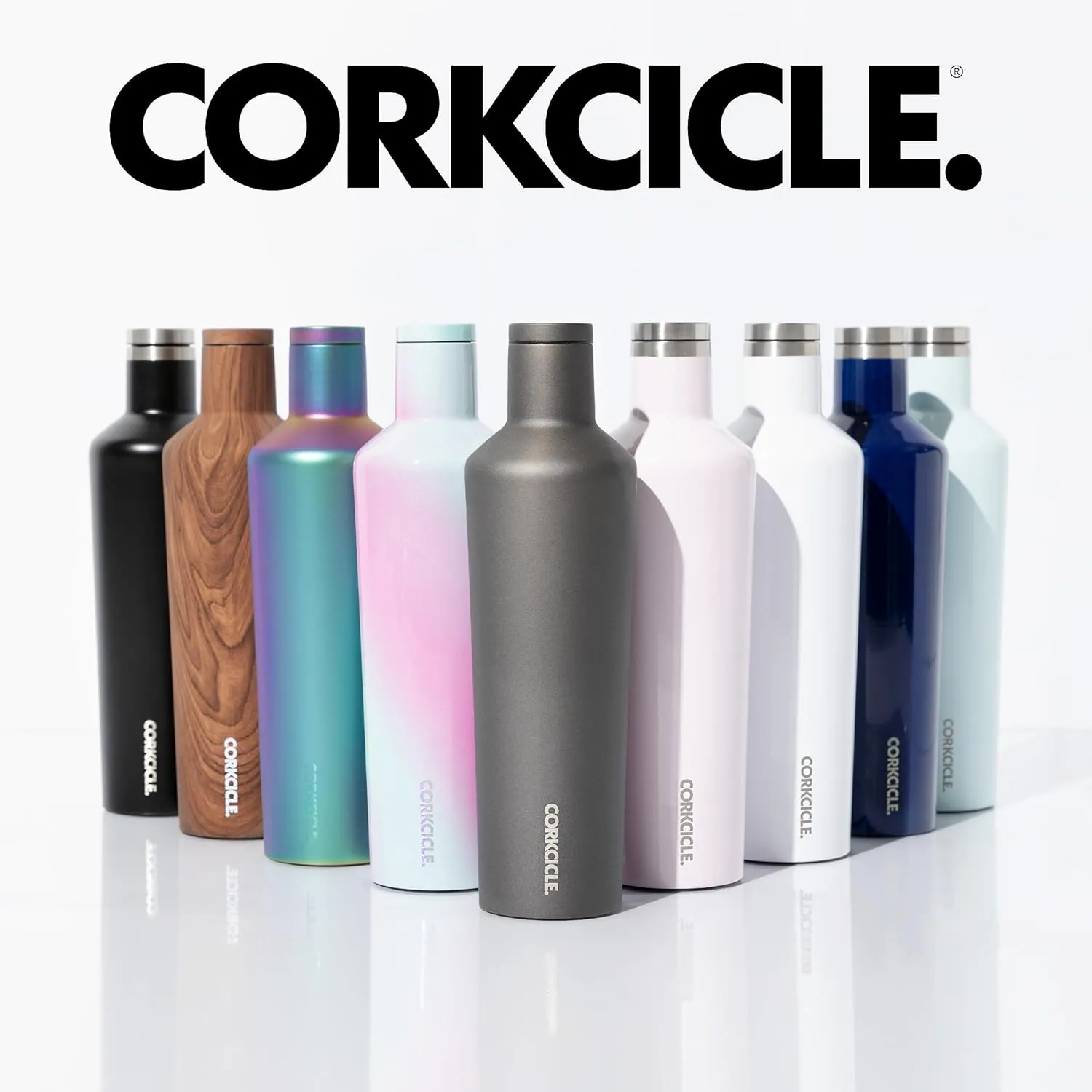 Corkcicle Insulated Canteen, Walnut Wood, 25 oz – Cupholder Friendly Water Bottle with Screw-On Cap Keeps Drinks Cold for 25hrs, Hot 12hrs
