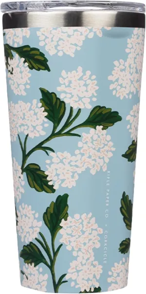 Corkcicle x Rifle Paper Co. Classic Insulated Coffee Mug with Lid, Blue Hydrangea, 16 oz – Stainless Steel Travel Tumbler Keeps Cold 9hrs, Hot 3hrs – Cupholder Friendly Travel Coffee Tumbler