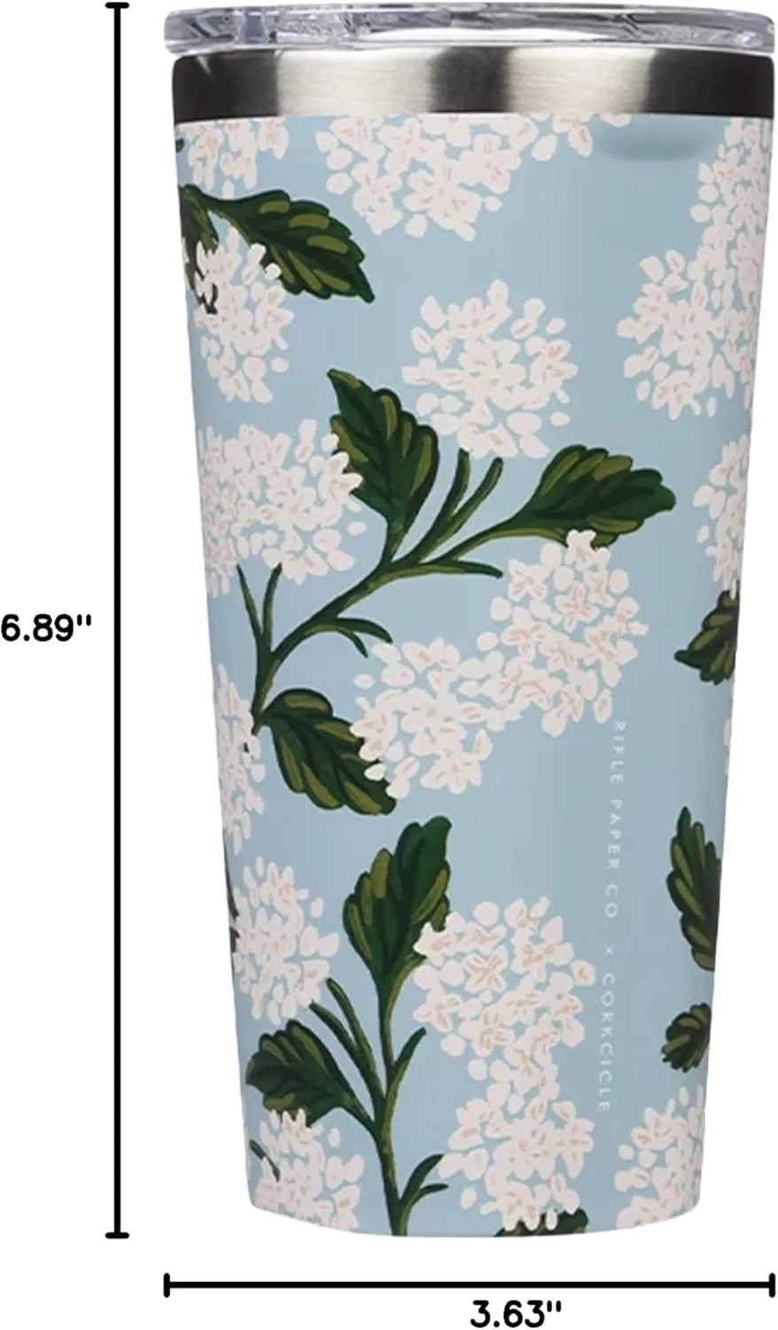 Corkcicle x Rifle Paper Co. Classic Insulated Coffee Mug with Lid, Blue Hydrangea, 16 oz – Stainless Steel Travel Tumbler Keeps Cold 9hrs, Hot 3hrs – Cupholder Friendly Travel Coffee Tumbler