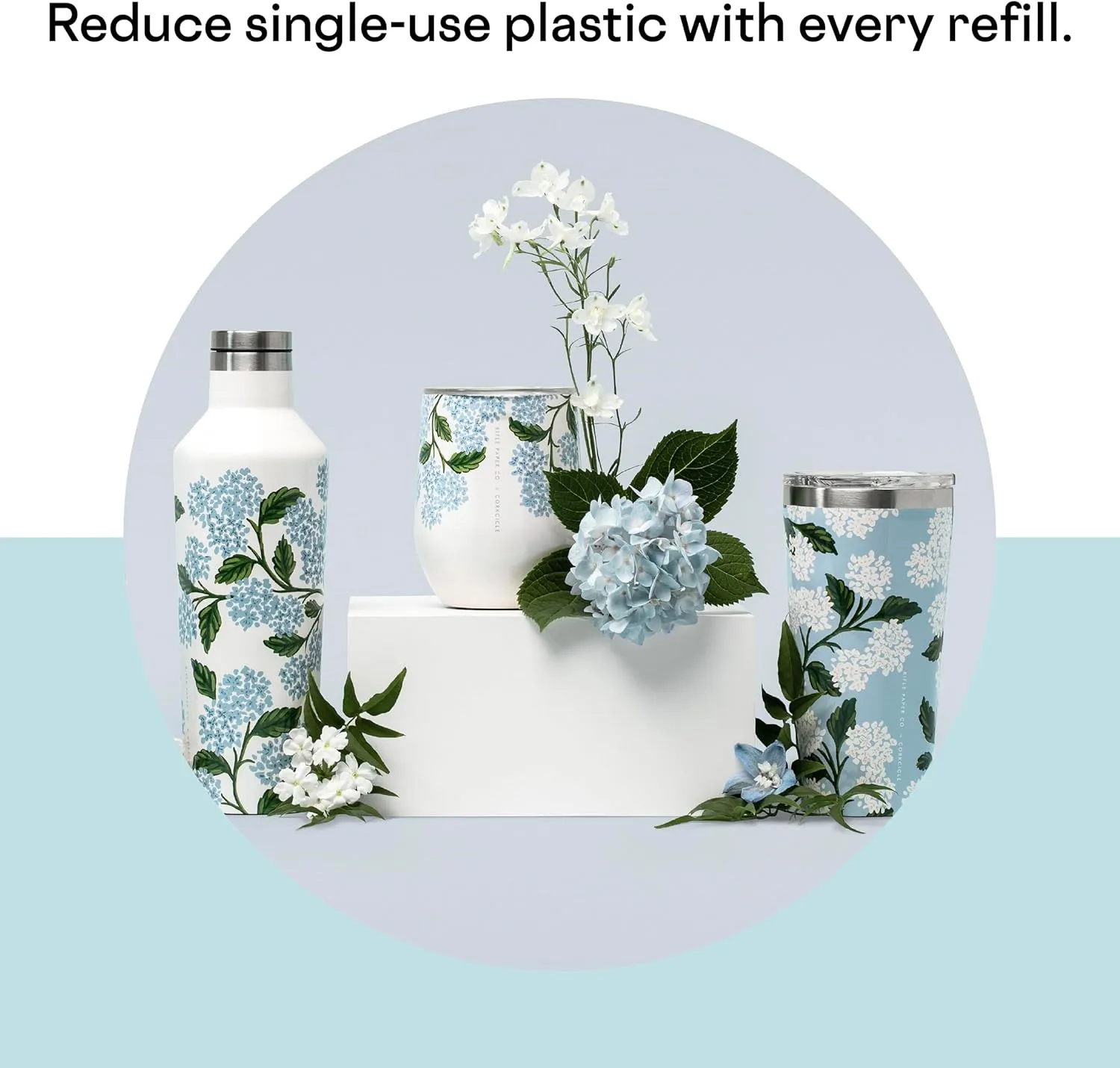 Corkcicle x Rifle Paper Co. Classic Insulated Coffee Mug with Lid, Blue Hydrangea, 16 oz – Stainless Steel Travel Tumbler Keeps Cold 9hrs, Hot 3hrs – Cupholder Friendly Travel Coffee Tumbler