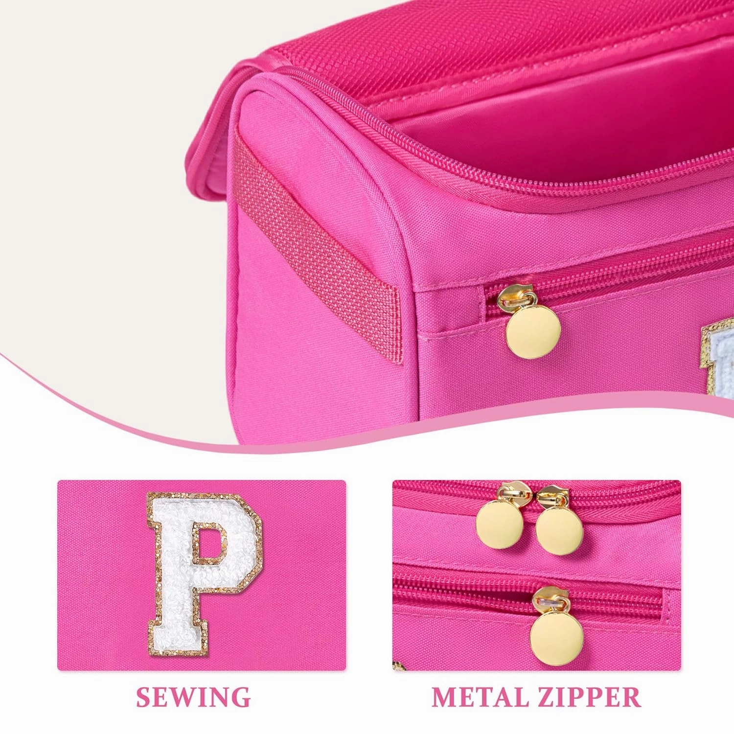COSHAYSOO Summer Birthday Gifts for Women Her Beach Vacation Gift Ideas Personalized Travel Size Toiletries Organizer, Large Hanging Toiletry Bag Skincare Case Waterproof Traveling Hot Pink Letter P