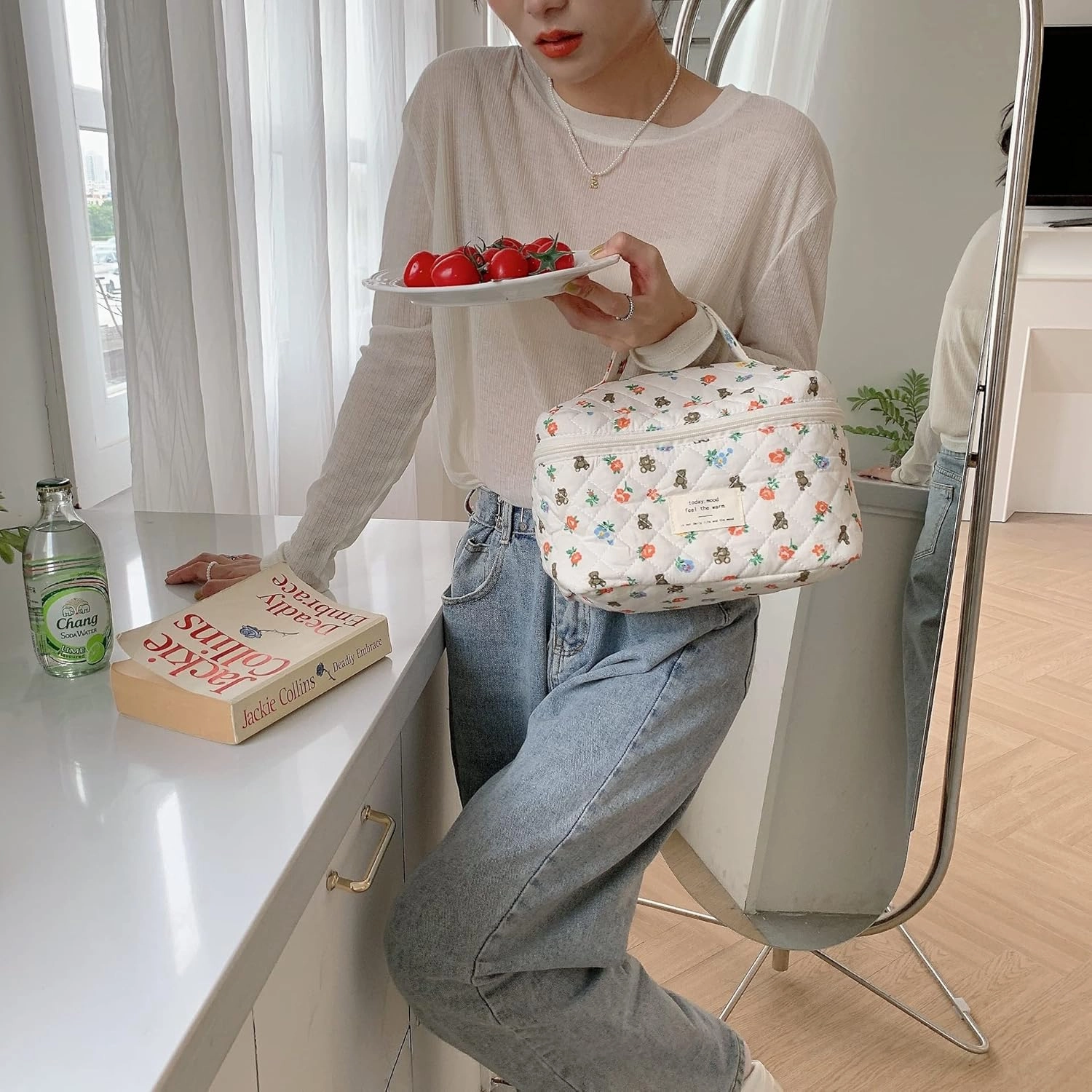 Cosmetic Bags for Women, Cute Floral Makeup Bag, Organizer Storage Make Up Bag, Travel Toiletry Bags, Handbags Purses (Bear/Big)