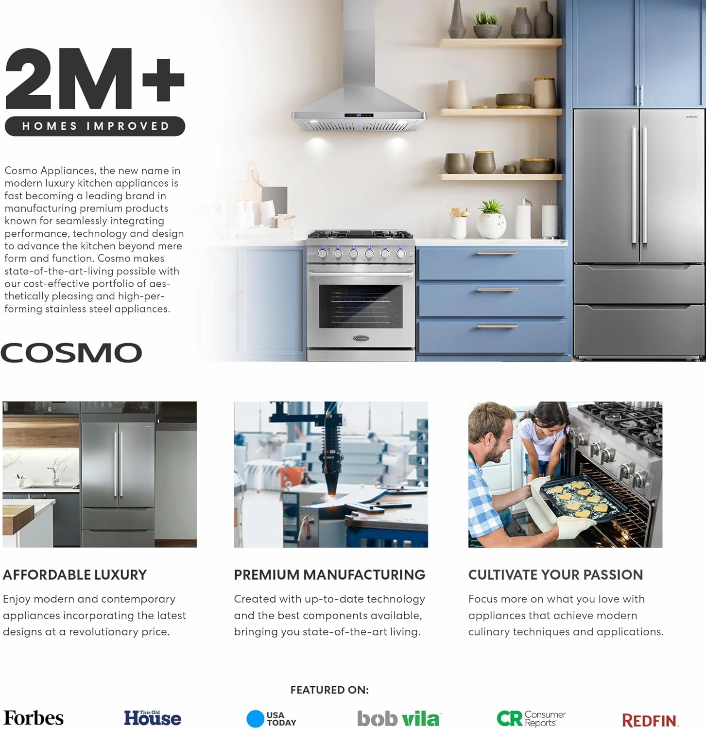 COSMO COS-668AS900 36 in. Vista Collection 380 CFM Ducted Wall Mount Range Hood, Touch Controls, LED Lights, Stainless Steel