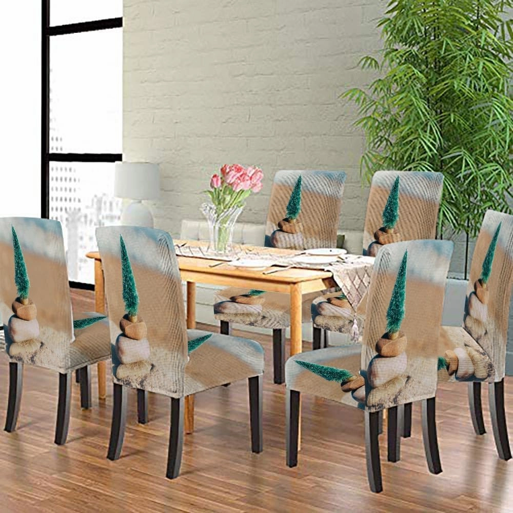 Cover for Chairs Dining Room Miniature of a Christmas Tree on a Stone Stack on Dining Chair Slipcover Set of 4 for Living Room Kitchen