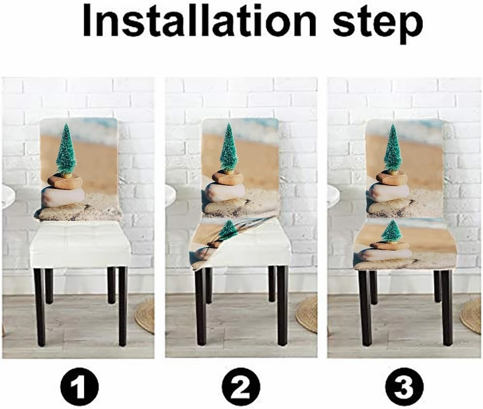 Cover for Chairs Dining Room Miniature of a Christmas Tree on a Stone Stack on Dining Chair Slipcover Set of 4 for Living Room Kitchen