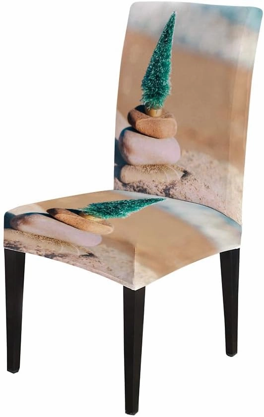 Cover for Chairs Dining Room Miniature of a Christmas Tree on a Stone Stack on Dining Chair Slipcover Set of 4 for Living Room Kitchen