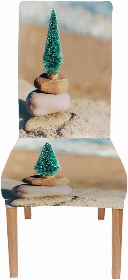 Cover for Chairs Dining Room Miniature of a Christmas Tree on a Stone Stack on Dining Chair Slipcover Set of 4 for Living Room Kitchen