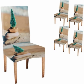 Cover for Chairs Dining Room Miniature of a Christmas Tree on a Stone Stack on Dining Chair Slipcover Set of 4 for Living Room Kitchen