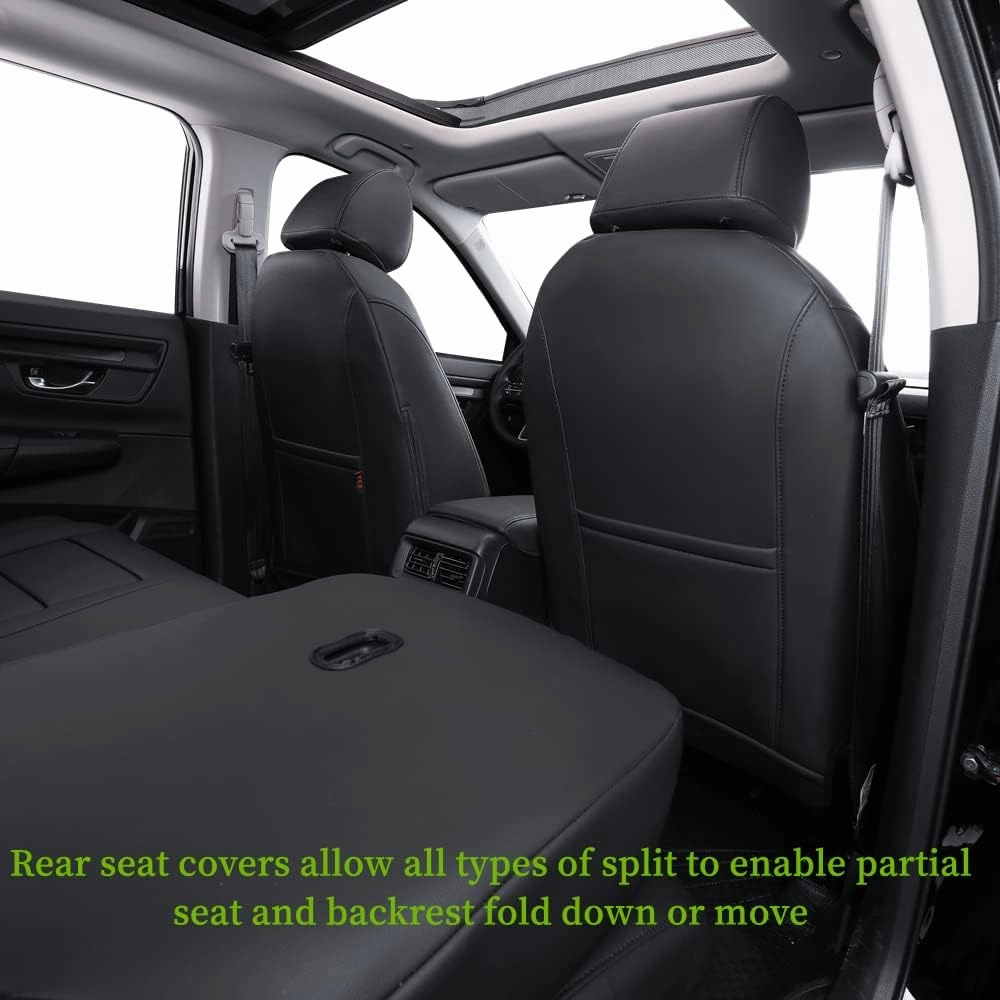 coverdream CRV Leather Seat Covers Custom Fit for 2023 2024 2025 Honda CR-V LX,EX,EX-L,Sport Series,Hybrid,Trailsport,Full Coverage,Airbag Compatible Car Seat Protector (Full Set,Black)