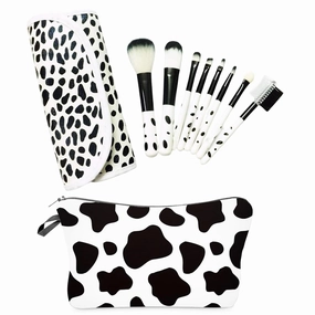 Cow Print Makeup Brushes, 8Pcs Travel Makeup Brush With Organizer Case, Women's Portable Face Eyebrow Lip Brush Set Waterproof Cosmetic Bag (Cow Print Makeup Brushes)