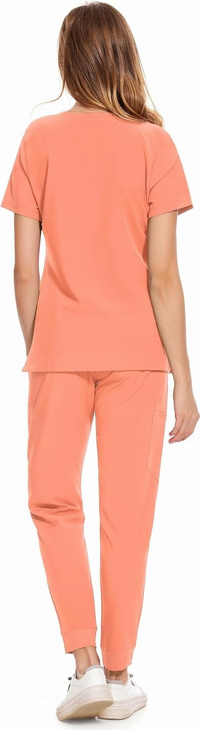 COZYFIT Medical Scrubs for Women Set - Curved V-Neck Scrub Top & Jogger Pants with 8 Pockets