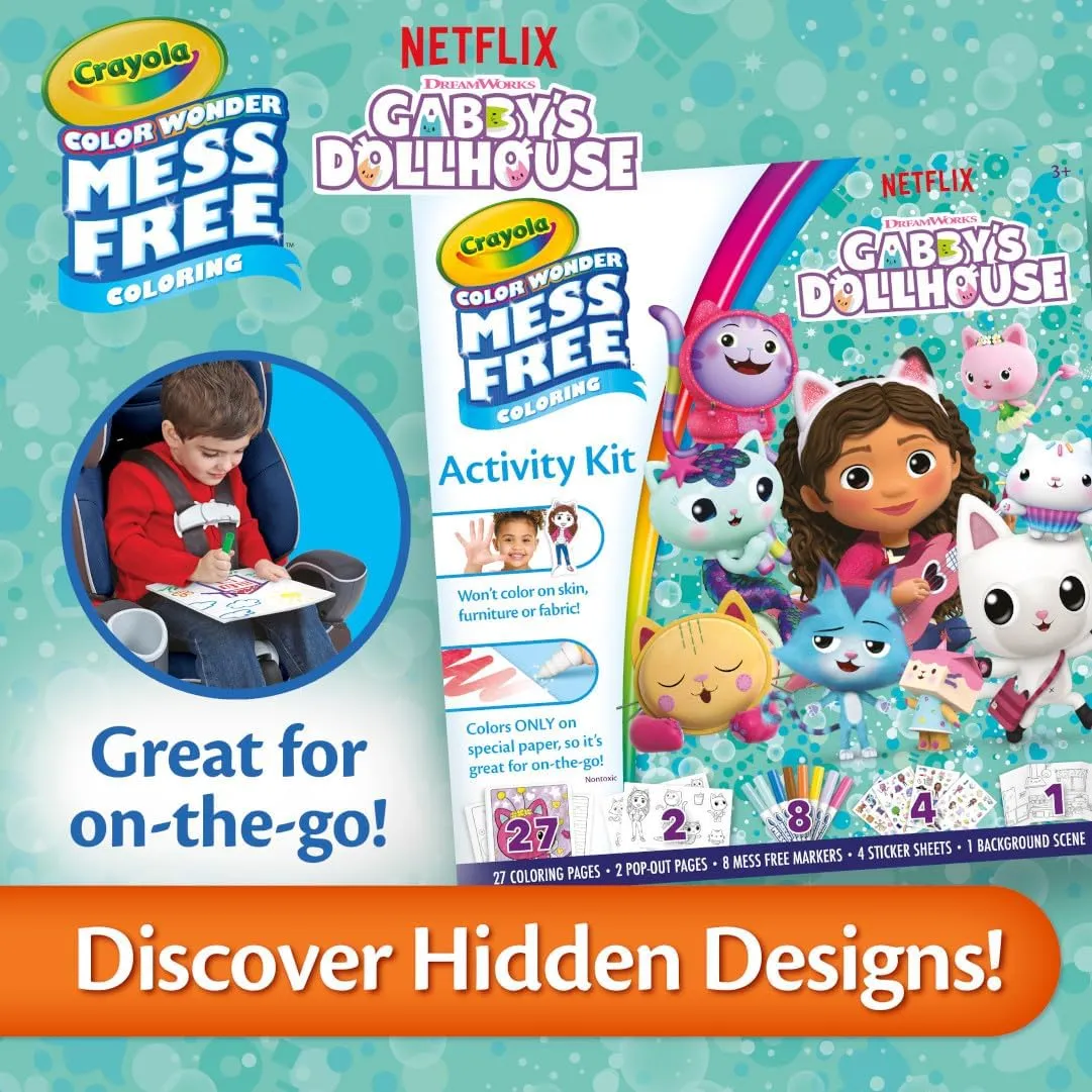 Crayola Color Wonder Gabby's Dollhouse Activity Kit, Mess Free Coloring Set for Toddlers, Easter Basket Essentials, Kids Toys, Gifts for Girls & Boys