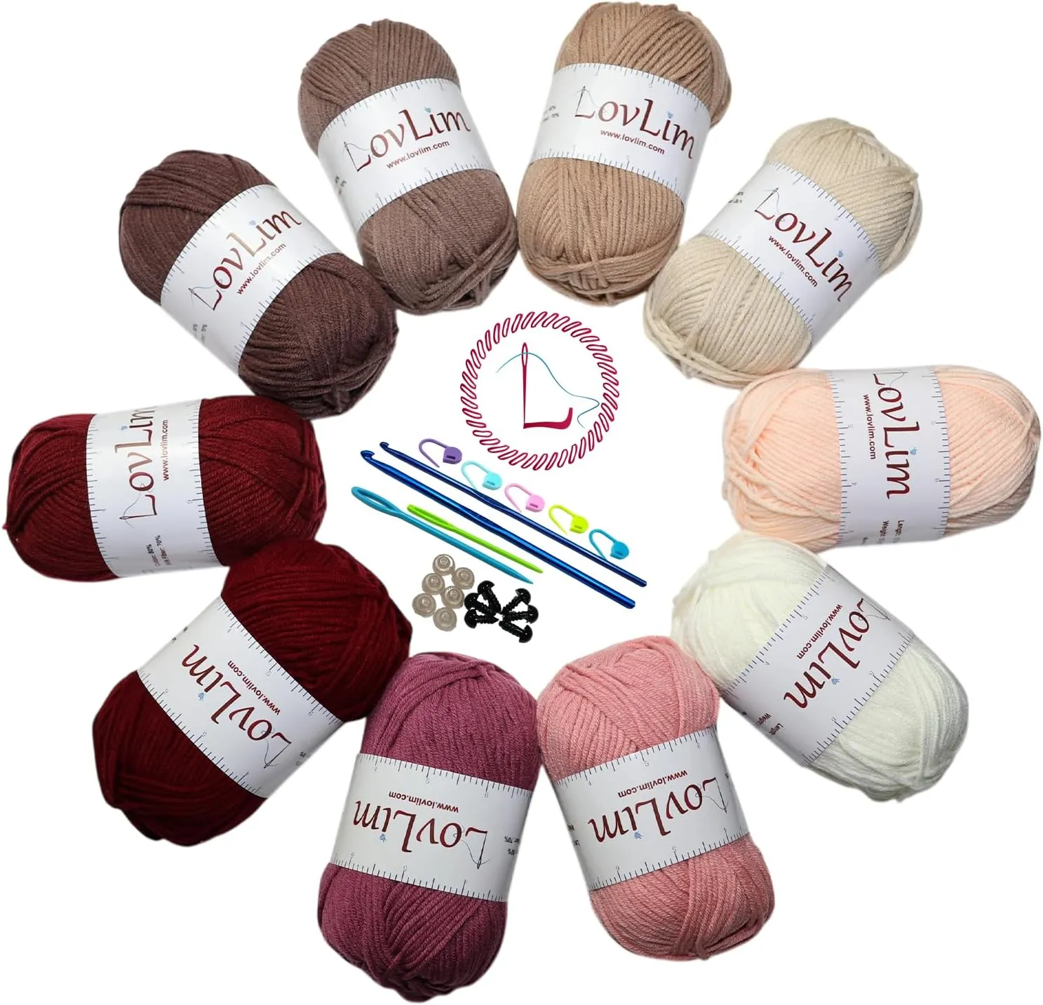 Crochet Yarn, 10x50g Soft Cotton Yarn Skeins, 1200  Yards, for Crochet and Knitting, Free Crochet/Amigurumi Patterns, Craft DK Yarn Perfect Starter Kit (Pinkish_Brown)