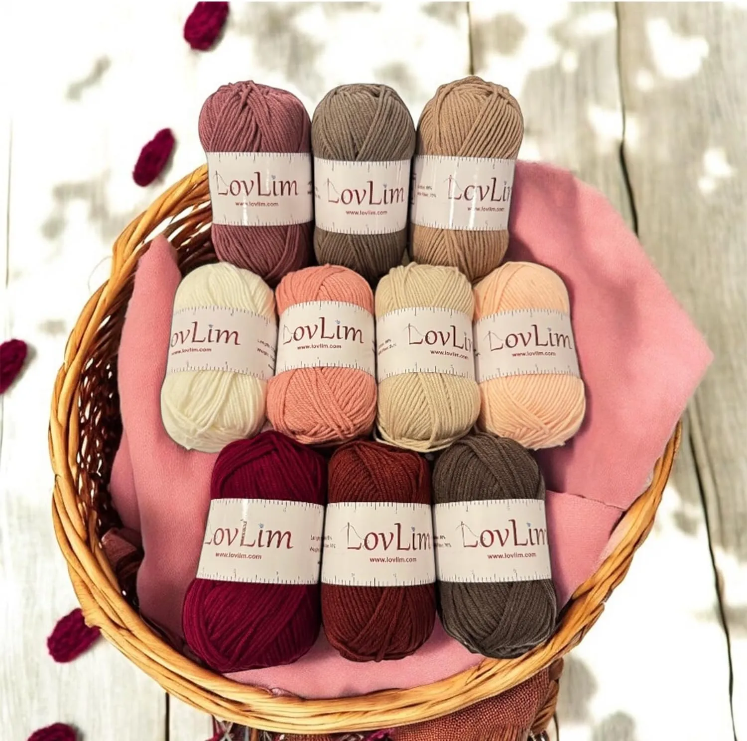 Crochet Yarn, 10x50g Soft Cotton Yarn Skeins, 1200  Yards, for Crochet and Knitting, Free Crochet/Amigurumi Patterns, Craft DK Yarn Perfect Starter Kit (Pinkish_Brown)