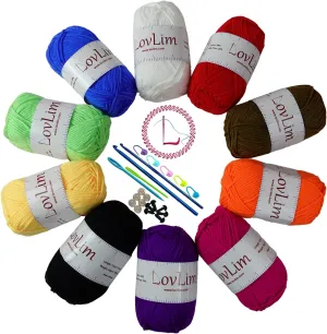 Crochet Yarn, 10x50g Soft Cotton Yarn Skeins, 1200  Yards, for Crochet and Knitting, Free Crochet/Amigurumi Patterns, Craft DK Yarn Perfect Starter Kit (Rainbow)