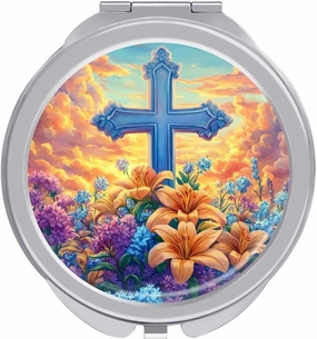 Cross Flower Compact Makeup Mirror Mini Foldable Cosmetic Mirror Portable Travel Mirror for Purse Pocket