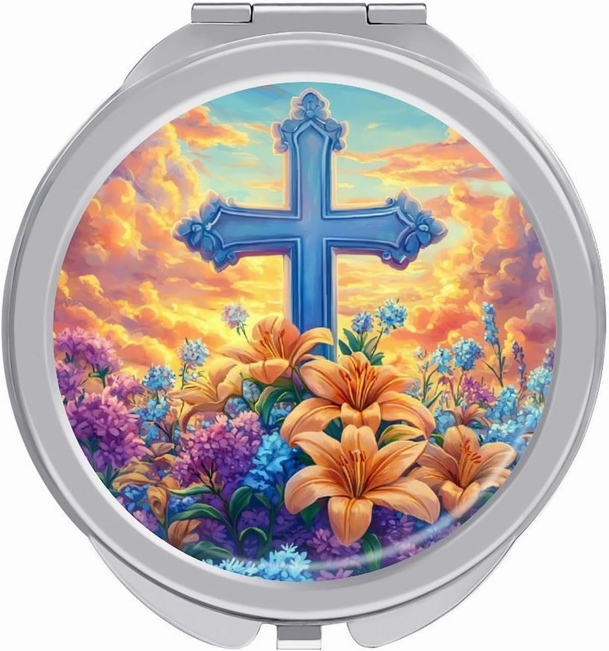 Cross Flower Compact Makeup Mirror Mini Foldable Cosmetic Mirror Portable Travel Mirror for Purse Pocket