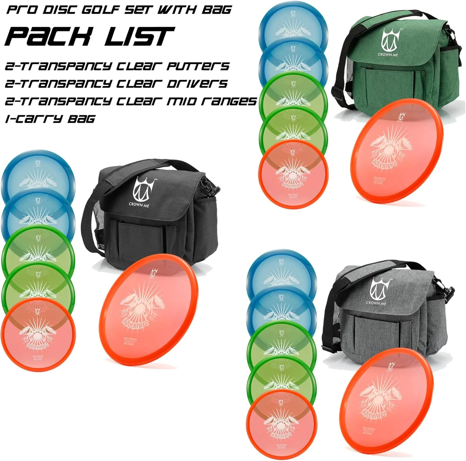 CROWN ME PDGA Aprroved Disc Golf Pro Set with Bag and 6 Discs