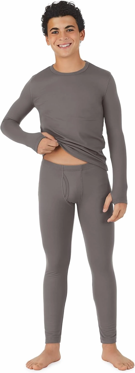 Cuddl Duds Boys Cold Weather Fleece-Lined Thermal Underwear 2-Piece Set - Kids Long Sleeve Top and Leggings Long Johns