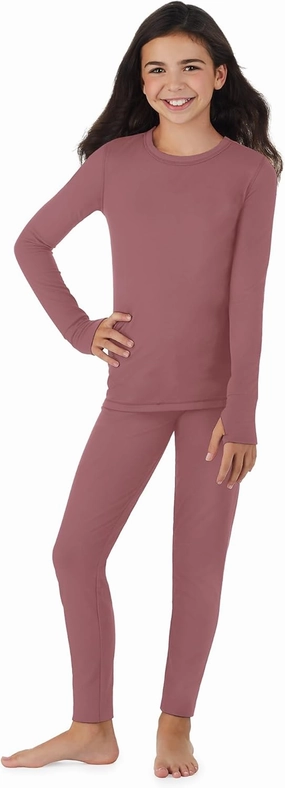 Cuddl Duds Girls Cold Weather Fleece-Lined Thermal Underwear 2-Piece Set - Kids Long Sleeve Top and Leggings Long Johns
