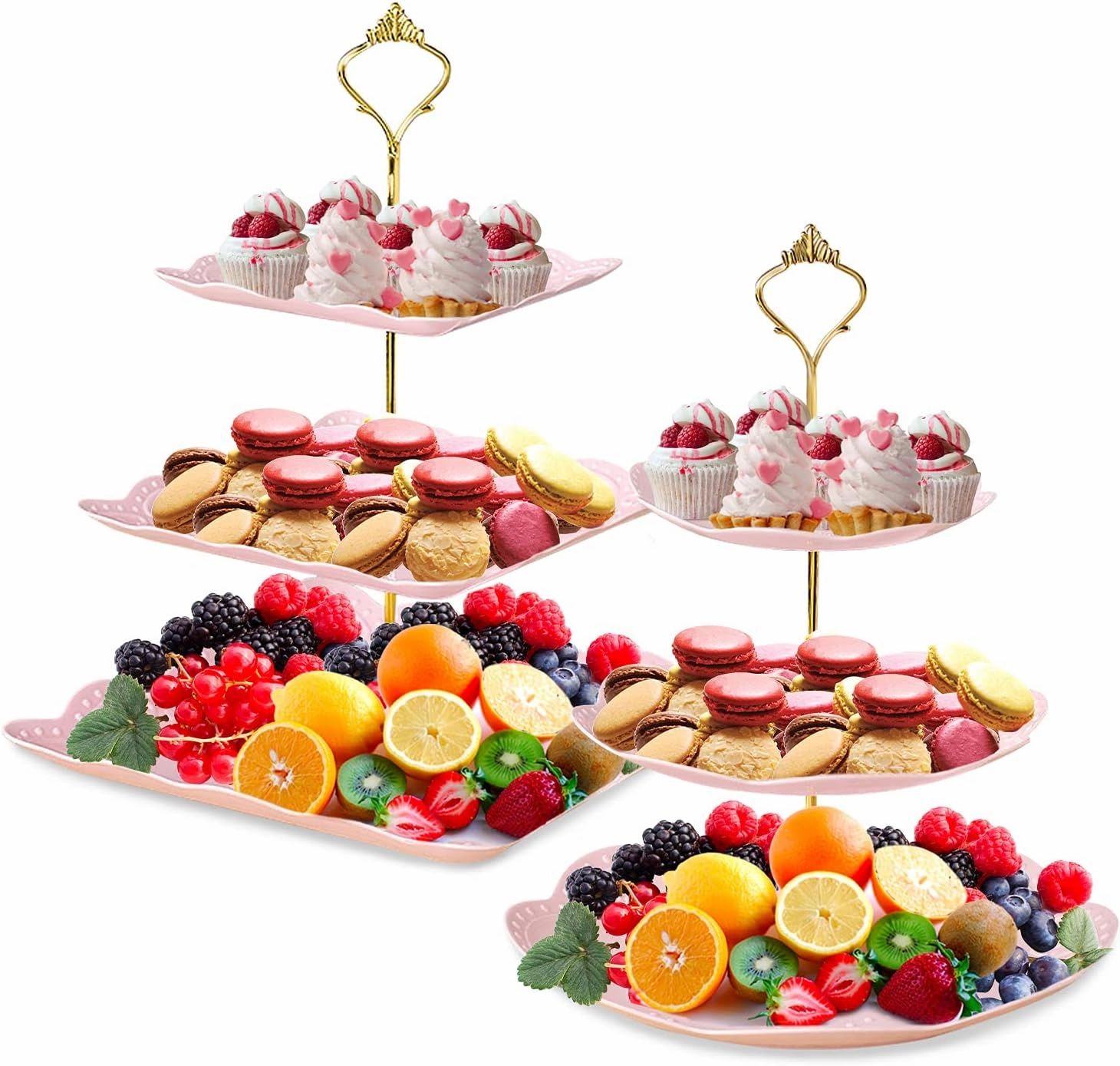 Cupcake Stand,2 Set of 3-Tier Dessert Plates Mini Cakes Fruit Candy Display Tower Lollipop Stand Cookie Cupcake Tower Dessert Stand Lollipop Stand Cake Stand Tray Rack Candy Buffet Holder(Pink)
