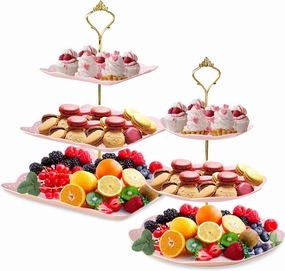 Cupcake Stand,2 Set of 3-Tier Dessert Plates Mini Cakes Fruit Candy Display Tower Lollipop Stand Cookie Cupcake Tower Dessert Stand Lollipop Stand Cake Stand Tray Rack Candy Buffet Holder(Pink)