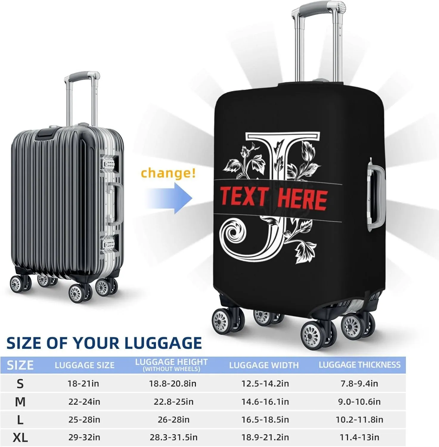 Custom Name Design Travel Luggage Suitcase Cover, Pattern Print with Name Text Washable Suitcase S - Fits 18-21 inch luggage(No Suitcase)
